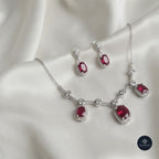 Ruby Radiance Halo Necklace Set 925 Sterling Silver - Ratna Aabha Colection