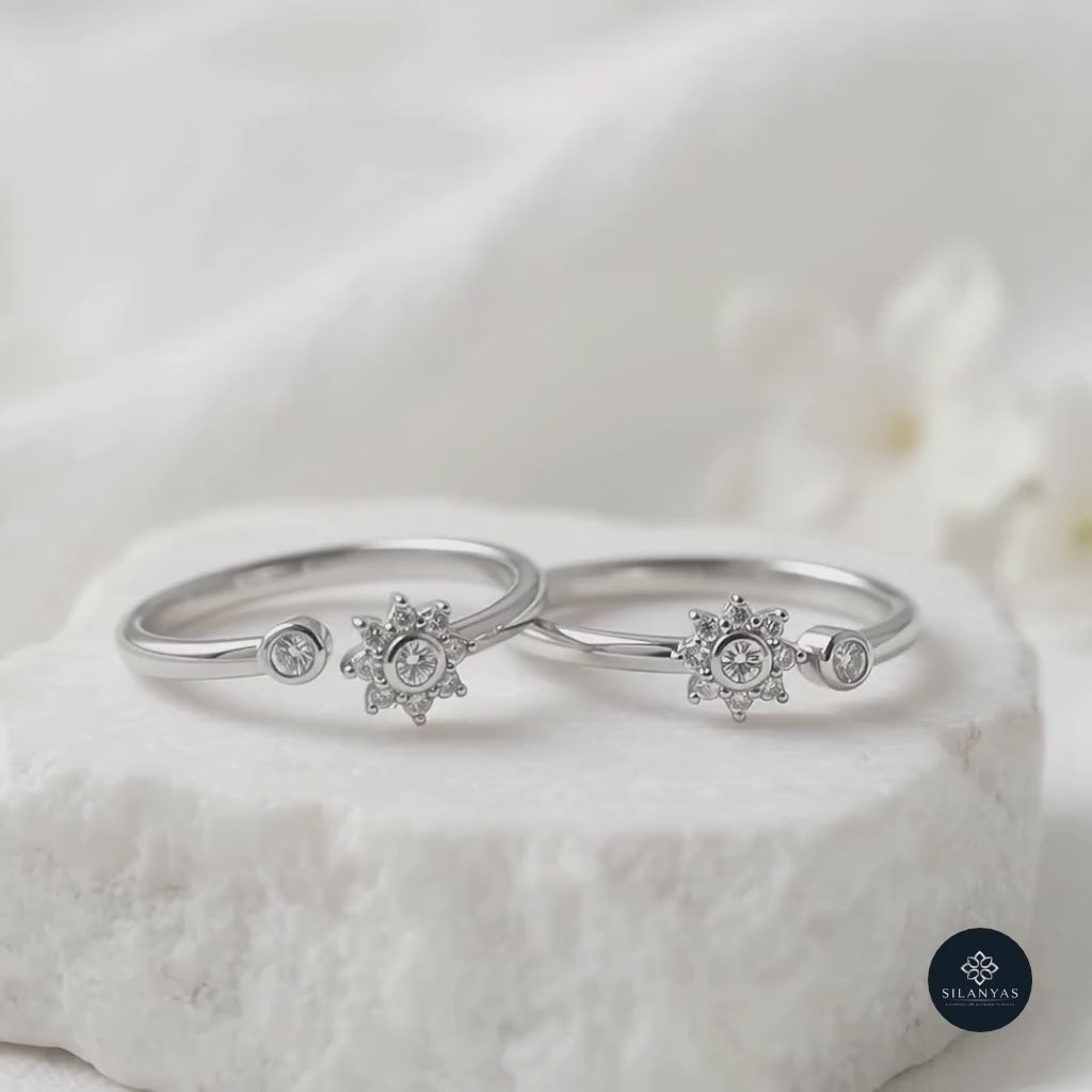Petal Whisper 25 Silver Rhodium-Plated CZ Toe Rings - Celestial Bloom Collection