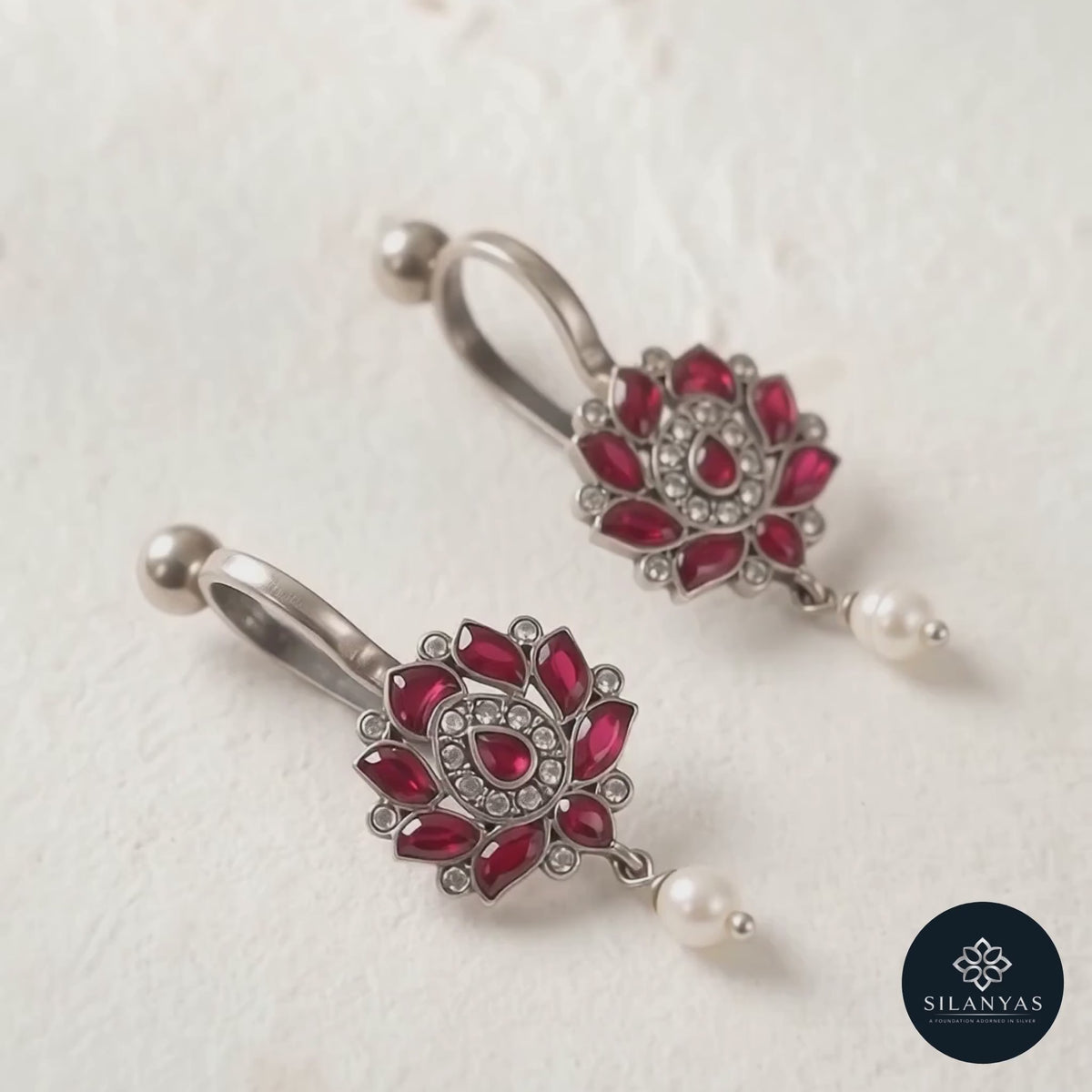 Ruby Colored Kundan Bugadi 925 Sterling Silver Non-Piercing Earrings - Heritage Kundan Bugadi Collection