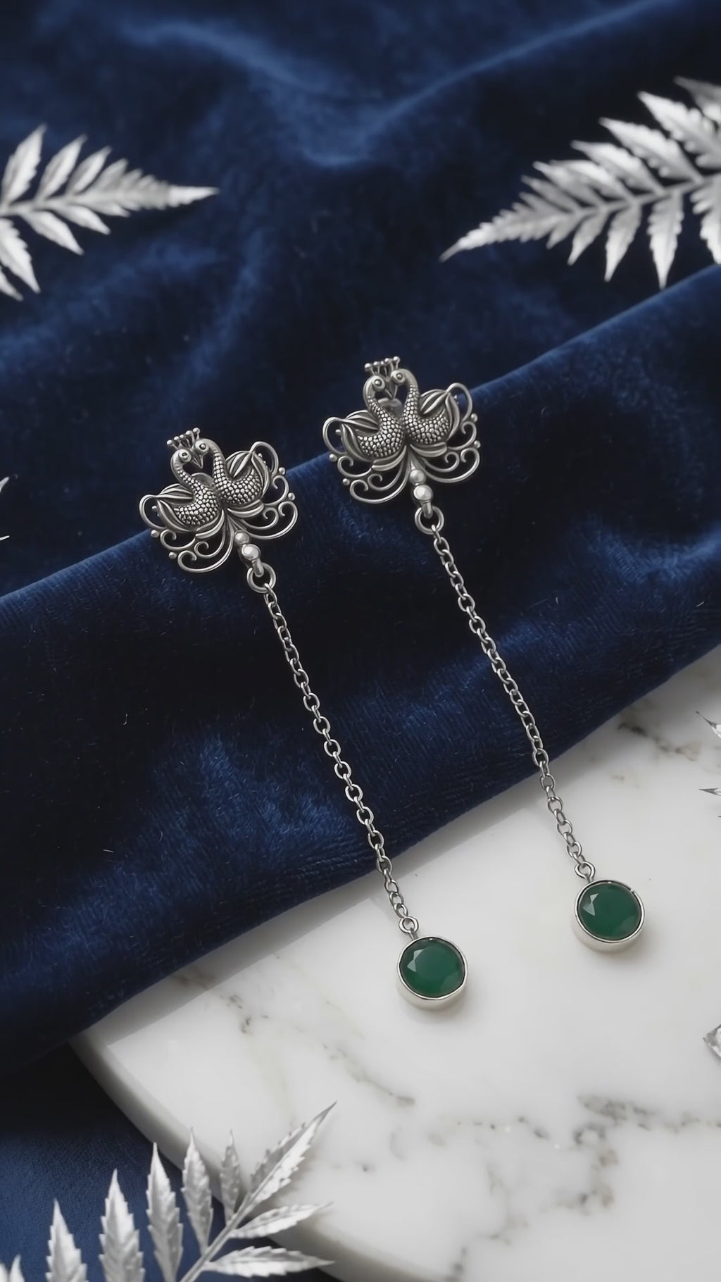 Twin Peacock 925 Sterling Silver Tribal Chain-Drop Earrings -  Tribal Collection