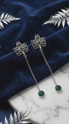 Twin Peacock 925 Sterling Silver Tribal Chain-Drop Earrings -  Tribal Collection