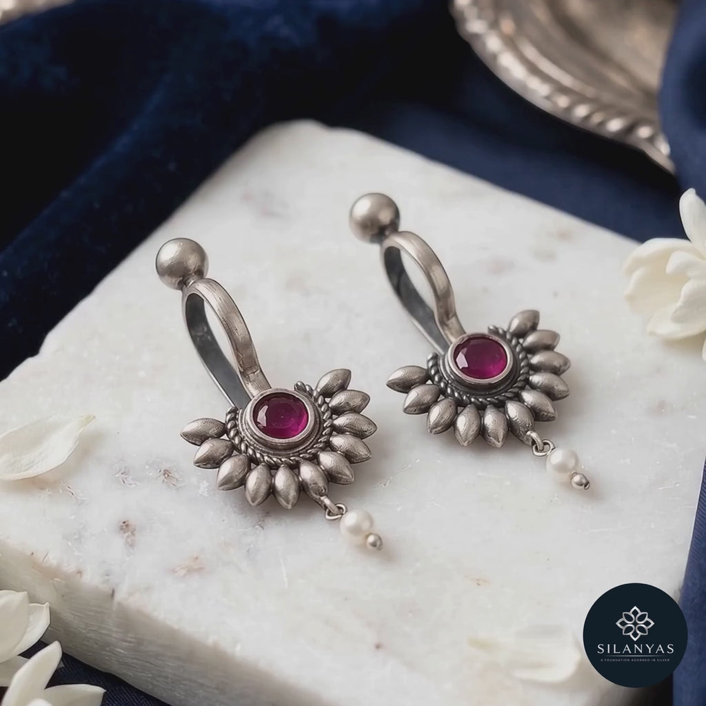 Ruby Bloom Kundan 925 Sterling Silver Non-Piercing Bugadi Earrings - Heritage Kundan Bugadi Collection