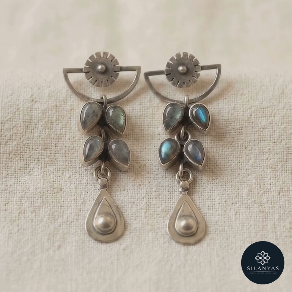 Labradorite Teardrop Tribal 925 Sterling Silver Earrings -  Tribal Collection