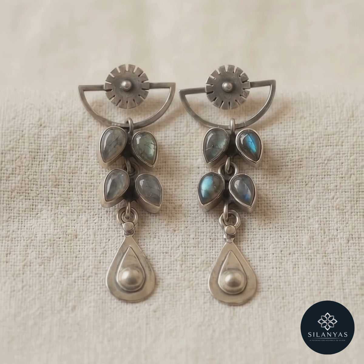 Labradorite Teardrop Tribal 925 Sterling Silver Earrings -  Tribal Collection
