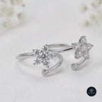 Floral Sparkle 925 Silver Rhodium-Plated CZ Toe Rings - Celestial Bloom Collection