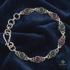 Cutstone 925 Silver Oxidised Multicolour Round Gemstone Bracelet - Cutstone Collection