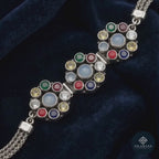 Navratna 925 Silver Navratna Gemstone Oxidised Bracelet - Navratna Collection