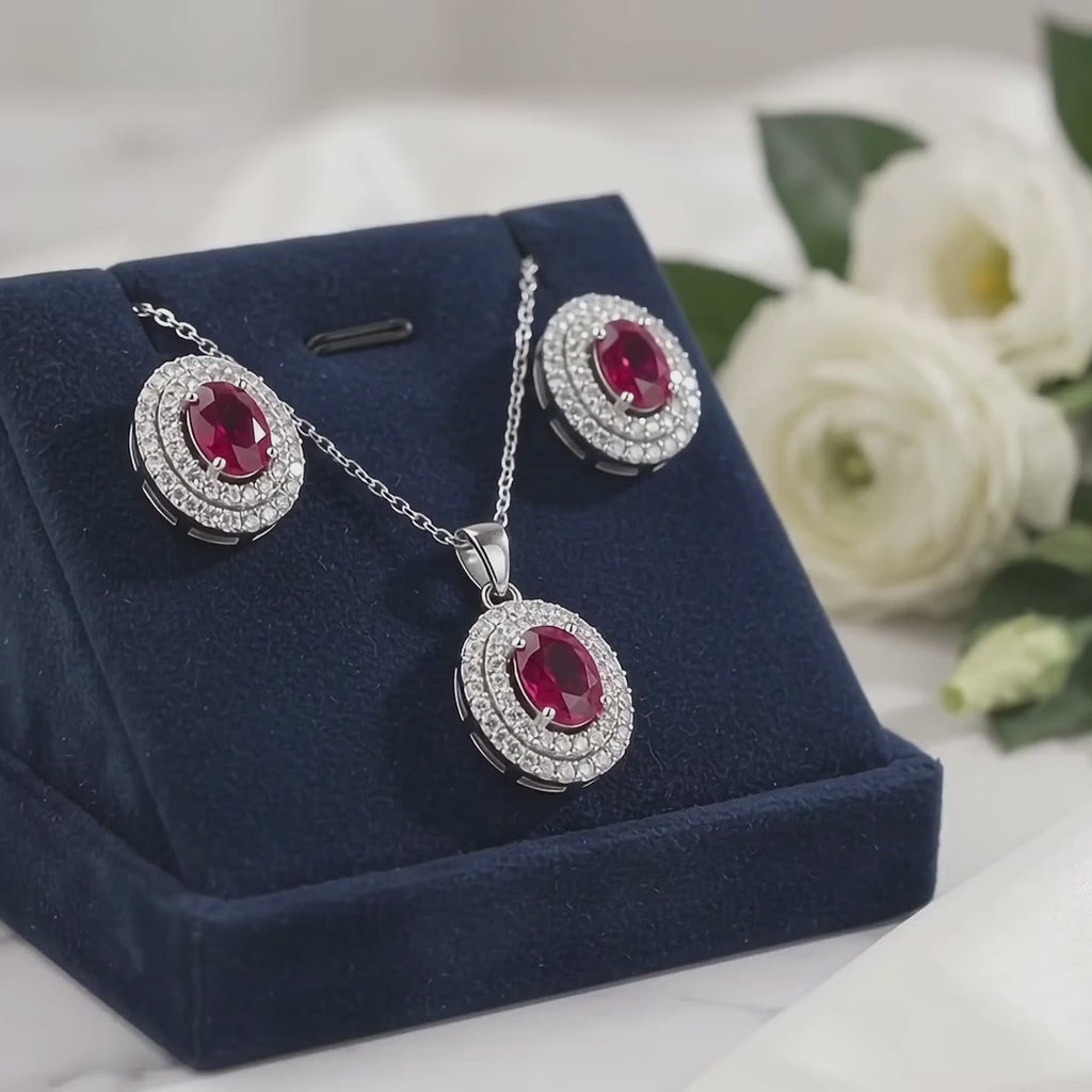 Ruby Aabha 925 Silver Red Stone Pendant Set - Aabha Collection