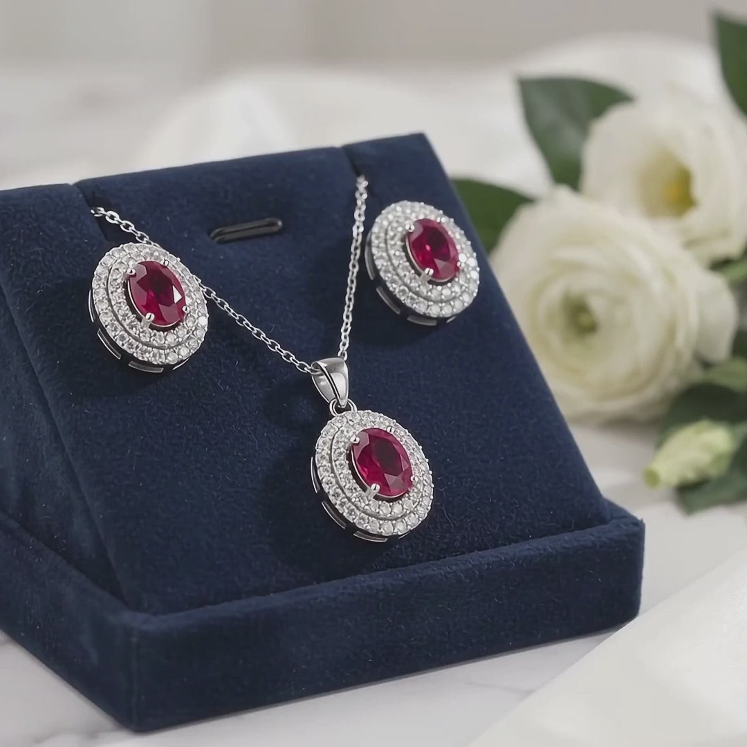 Ruby Aabha 925 Silver Red Stone Pendant Set - Aabha Collection