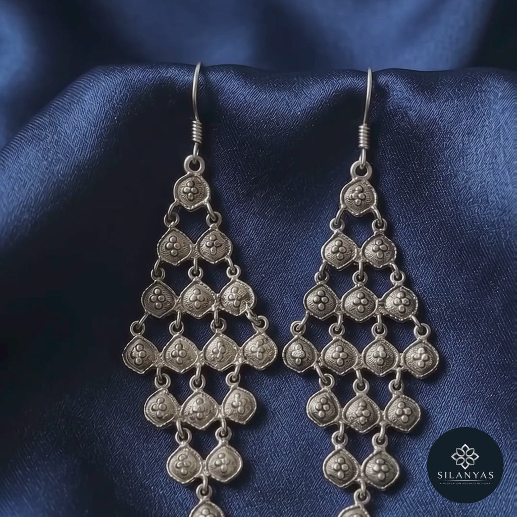 Granulated Lattice 925 Sterling Silver Tribal Chandelier Earrings -  Tribal Collection