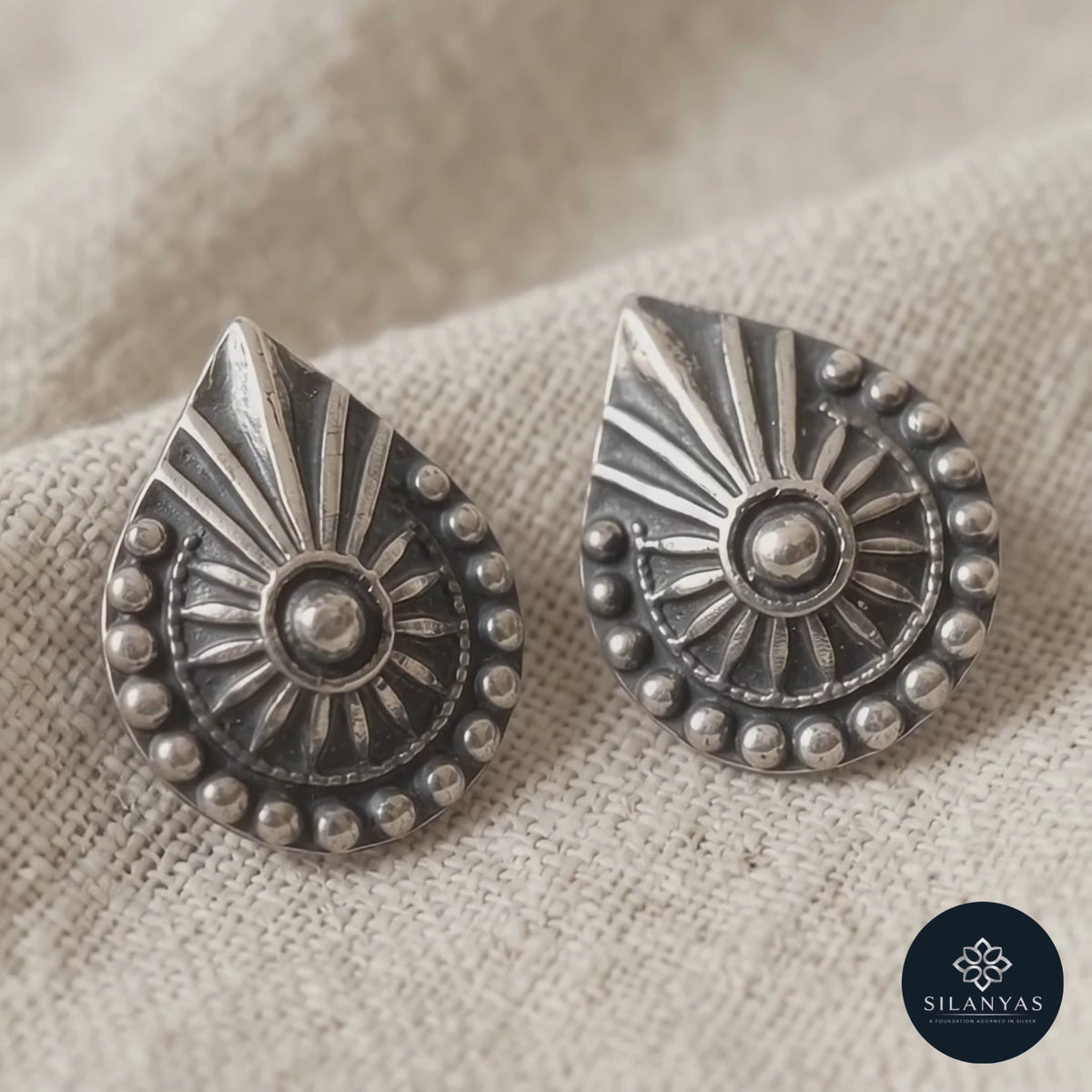 Surya Halo 925 Sterling Silver Tribal Stud Earrings - Tribal Collection