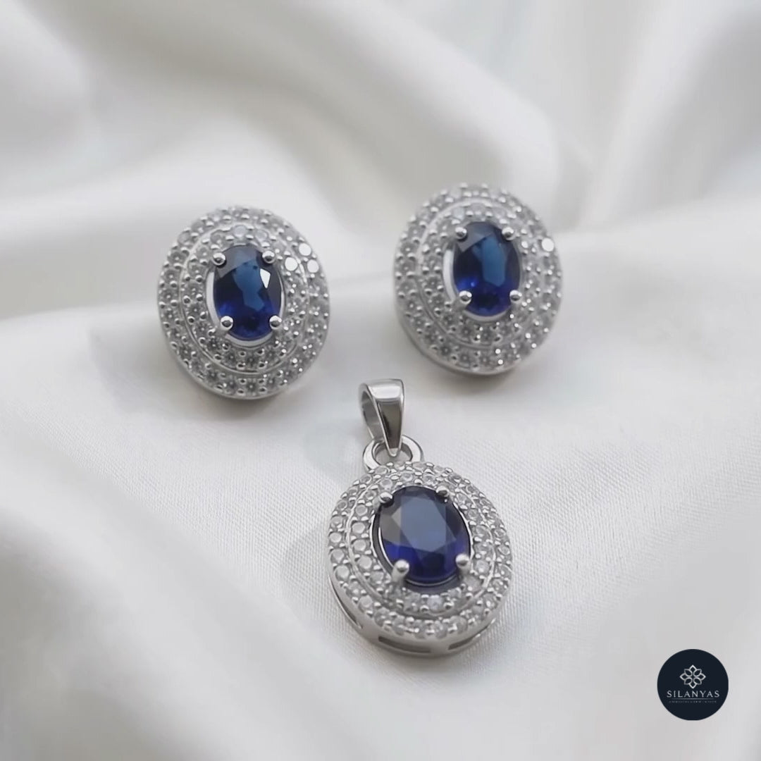 Neel Aabha 925 Silver Sapphire-Coloured Pendant Set - Aabha Collection