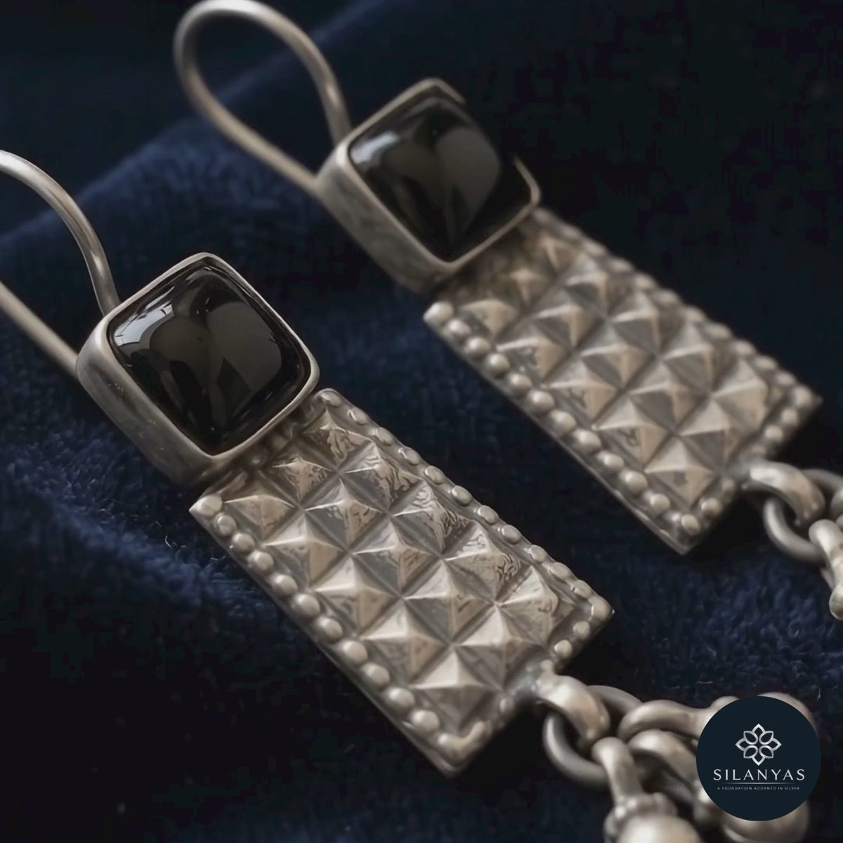 Black Onyx Geometric 925 Sterling Silver Tribal Drop Earrings -  Tribal Collection