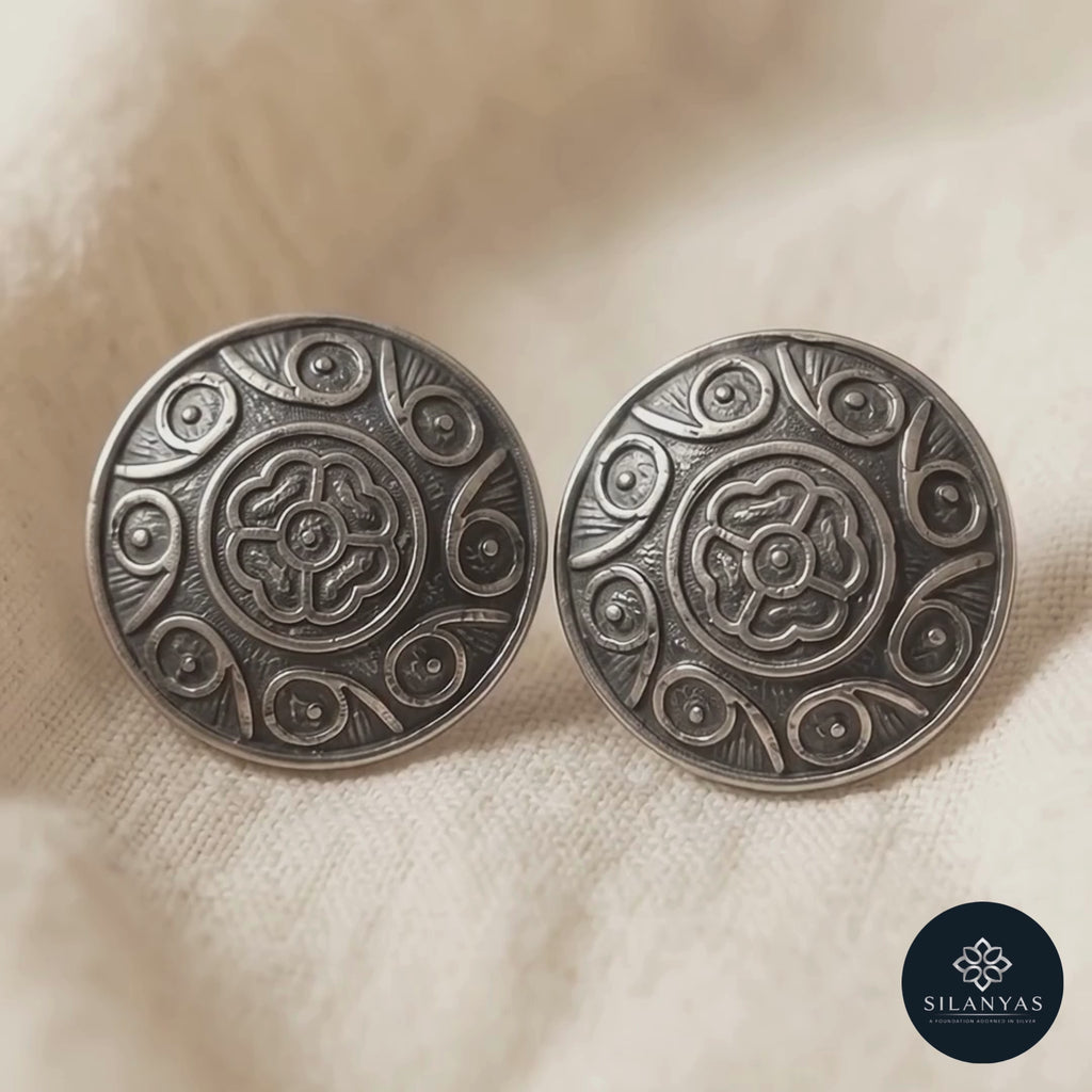 Amrapali Mandala 925 Sterling Silver Stud Earrings – Tribal Collection